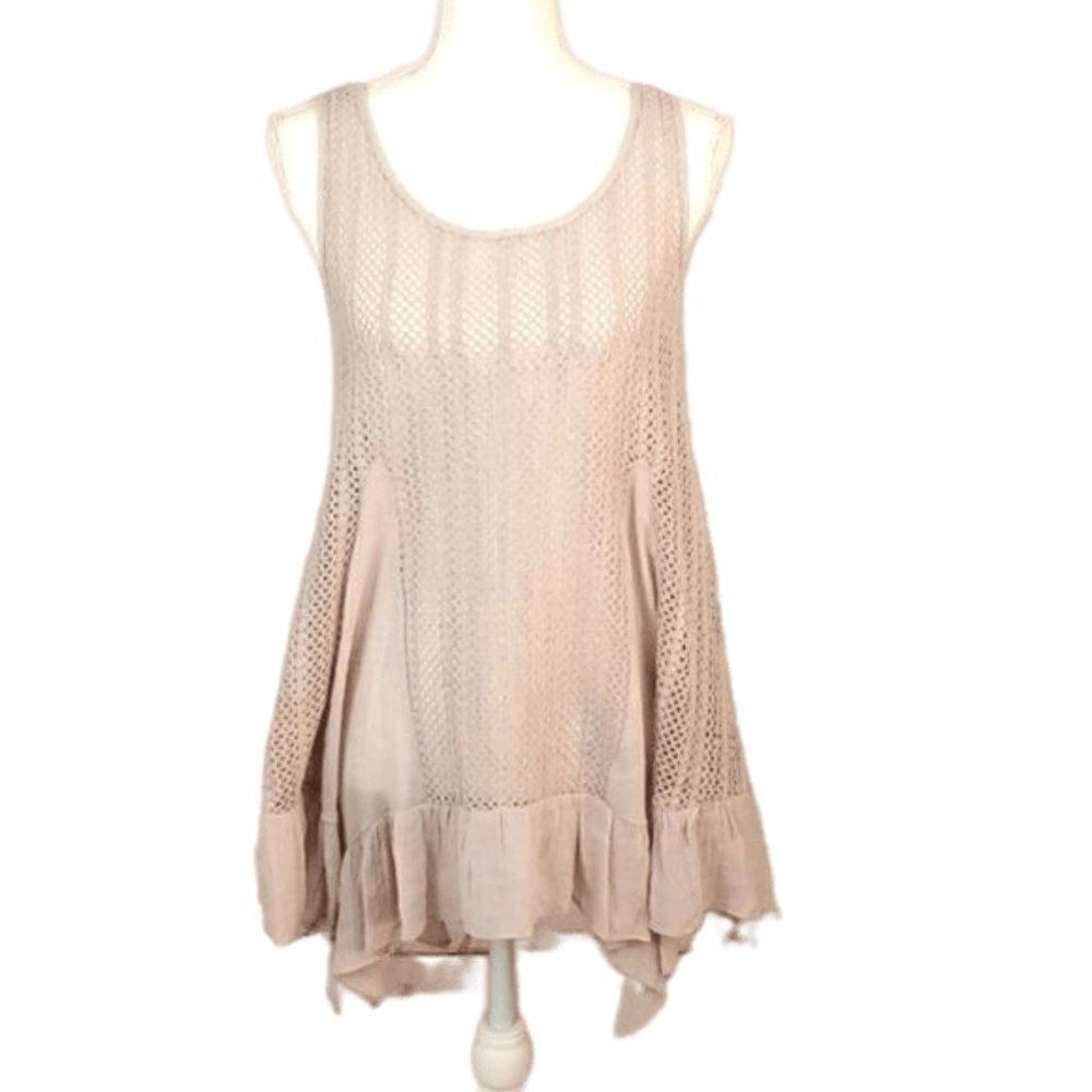 Entro, Open Knit Ruffle Hem Tank, Small